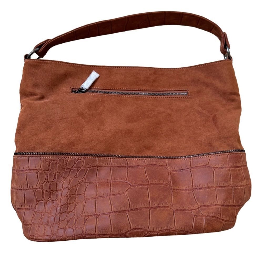 NEW Neiman Marcus Brand Brown/Rust Suede Hobo Shoulder Bag with Zip Closure